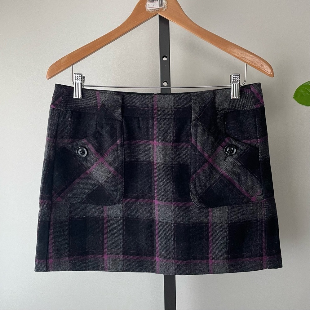 Y2K Vintage Espirit Wool Plaid Mini Skirt Grey Purple Prep Preppy Size Large